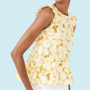 Kate Spade Top Women's Size 14 Sleeveless Cotton Daisy Yellow Flounce $168 NWT